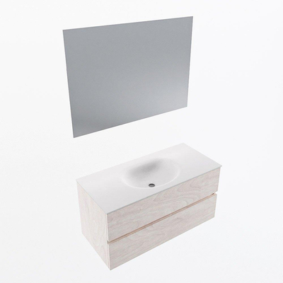 Mondiaz VICA ensemble de meuble de salle de bain - 100cm - meuble sous vasque en aggloméré - 2 tiroirs - lavabo moon centre - sans trous de robinet - couleur talc - miroir LED - version XL 60cm de haut