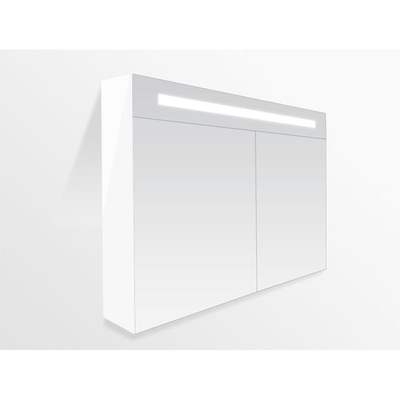 Saniclass Double Face spiegelkast 100x70x15cm verlichting geintegreerd met 2 links- en rechtsdraaiende spiegeldeuren MDF hoogglans Wit