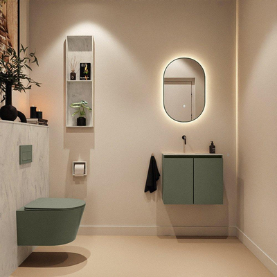 MONDIAZ TURE-DLUX Meuble toilette - 60cm - Army - EDEN - vasque Opalo - position gauche - sans trou de robinet