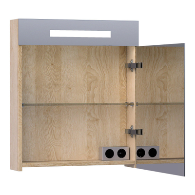 BRAUER Promise Deluxe spiegelkast - 60x70x15cm - met directe verlichting 1 rechtsdraaiende dubbelzijdige spiegeldeur Sunlit