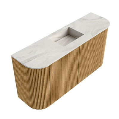 Mondiaz JOYA-DLUX 83.2cm toiletmeubel - ronding links en rechts kleur Oak - Wastafel FAYE positie Midden 1 kraangat kleur Ostra.