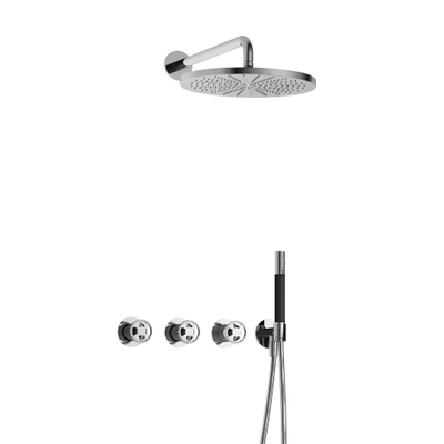 Hotbath Cobber IBSW70 Ensemble de douche de tête encastré - bras de douche mural 38,5 cm - douche de tête ronde 30 cm - douchette à main barre - chrome