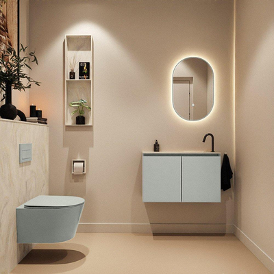 MONDIAZ TURE-DLUX meuble WC 80 cm Greey. Lavabo EDEN Ostra position droite. Avec 1 trou de robinet.