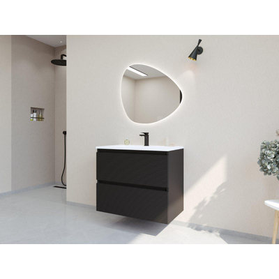 HR Infinity XXL ensemble de meubles de salle de bain 3d 80 cm 1 lavabo en céramique fin blanc mat 1 trou de robinet 2 tiroirs noir mat
