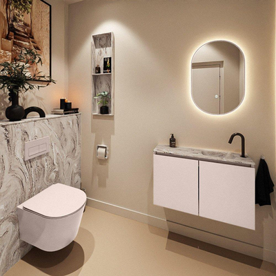 MONDIAZ TURE-DLUX Meuble de toilettes 80cm Rosee. EDEN lavabo Glace position droite. Avec 1 trou de robinet.