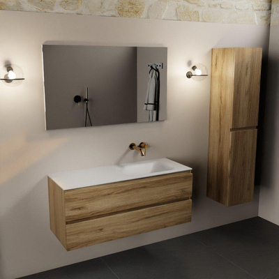 Mondiaz Aivy ensemble de meuble de salle de bains - 120x45x50cm - 0 trous de robinet - 1 lavabo talc Solid surface - Droite - 2 tiroirs - Avec miroir - Mélamine Chai