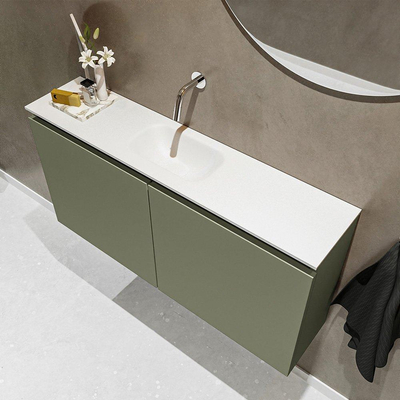 MONDIAZ TURE Toiletmeubel 100x23x50cm met 0 kraangaten 2 deuren army mat Wastafel Eden midden Solid Surface Wit