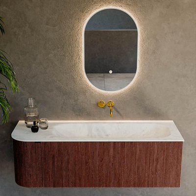 Mondiaz KURVE-DLUX Badkamermeubelset - 135x46x40cm - 1 lade - 1 deur - wastafel solid surface - rechts - zonder kraangat - Ruby