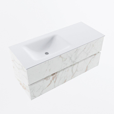 Mondiaz VICA Ensemble de meuble de salle de bain - 110cm - meuble sous-vasque carrara - 2 tiroirs - lavabo cloud gauche - 1 trou de robinet - version haute de 60cm - talc