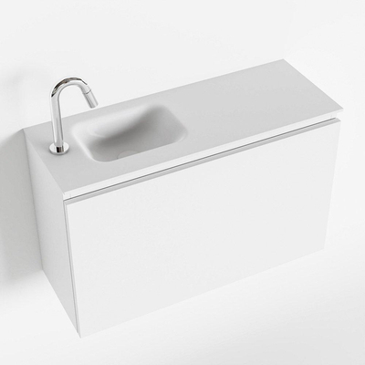 MONDIAZ OLAN Fonteinset - 80x30x40cm - 1 kraangat - 1 lade - talc mat - wasbak links - Solid Surface Wit