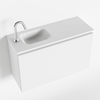 Mondiaz OLAN Meuble lave-mains 80x30x40cm 1 trou de robinet 1 tiroir Talc mat avec lavabo LEX Gauche Solid Surface Blanc