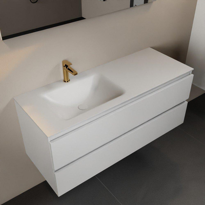Mondiaz AIVY Ensemble de meuble - 120x45x50cm - 1 trou de robinet - 1 vasque Talc Solid surface - Gauche - 2 tiroirs - Sans miroir - MDF Talc