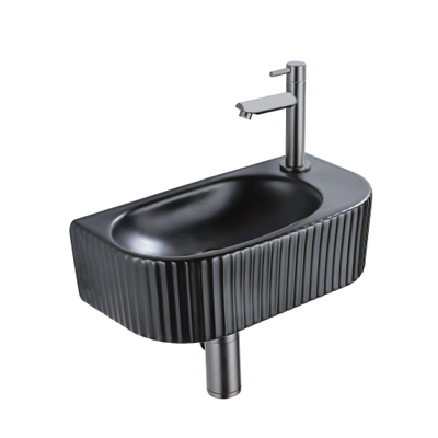 QeramiQ Fuente fonteinset – halfrond – 40x21.5x12 cm – kraangat rechts – kraan gunmetal – geribbeld