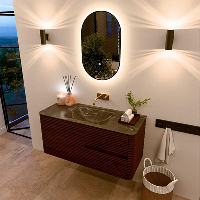 Mondiaz CIRO-DLUX Badkamermeubelset - 110x45x50cm - Solid surface wastafel Lava - 1 wasbak Midden - zonder kraangaten - 2 lades - Ruby