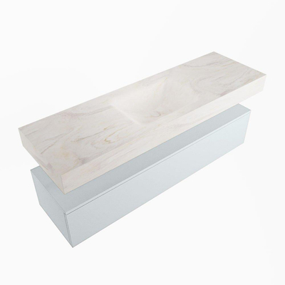 Mondiaz ALAN-DLUX Ensemble de meuble - 150cm - meuble Clay mat - 1 tiroir - Lavabo Cloud Ostra suspendu - vasque Centre - 0 trous de robinet