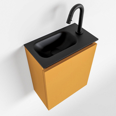 MONDIAZ TURE Toiletmeubel 40x23x50cm met 1 kraangaten 1 deuren ocher mat Wastafel Eden links Solid Surface Zwart