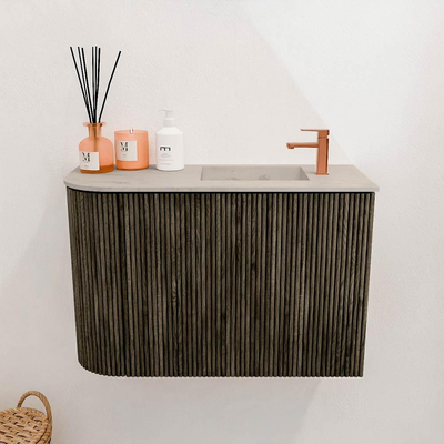 Mondiaz JOYA-DLUX 61.6cm toiletmeubel - ronding links kleur Shadow - Wastafel FAYE positie Rechts 1 kraangat kleur Opalo.