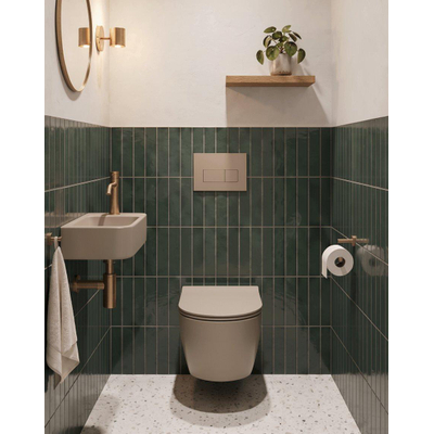 QeramiQ Dely Ensemble de toilette - réservoir encastré Qeramiq Flush - abattant slim - plaque de commande beige en plastique - boutons rectangulaires - beige