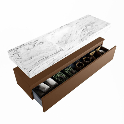 Mondiaz ALAN-DLUX Ensemble de meuble - 150cm - meuble Rust mat - 1 tiroir - Lavabo Cloud Glace suspendu - vasque Centre - 0 trous de robinet