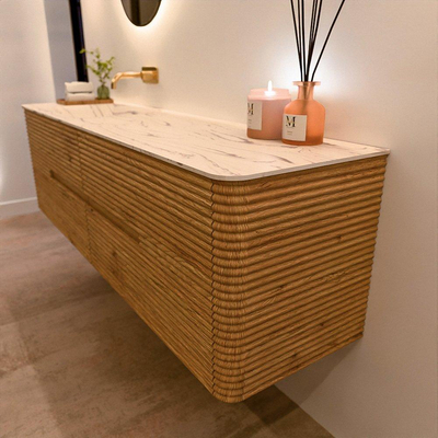 Mondiaz CIRO-DLUX Ensemble de meubles de salle de bains - 170x45x50cm - Plan vasque solid surface Nata - 1 vasque à gauche - sans trous de robinetterie - 4 tiroirs - Chêne