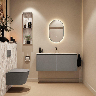 MONDIAZ TURE-DLUX Meuble toilette - 120cm - Smoke - EDEN - vasque Glace - position centrale - sans trou de robinet