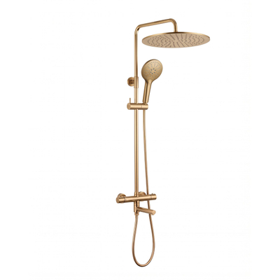 FugaFlow Eccelente Sobrado Regendoucheset - thermostatisch - 30cm hoofddouche - gladde slang - ronde handdouche - draaibare baduitloop - Geborsteld Messing PVD (Goud)