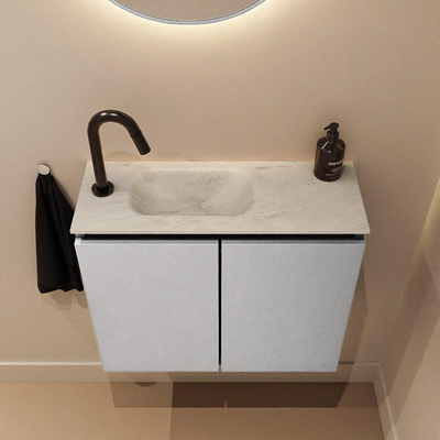 MONDIAZ TURE-DLUX Meuble toilette - 60cm - Plata - EDEN - vasque Opalo - position gauche - 1 trou de robinet