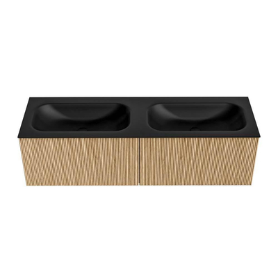 MONDIAZ KURVE 150cm meuble de salle de bains couleur Oak avec 2 tiroirs. Lavabo BIG SMALL double sans trou de robinet Urban.