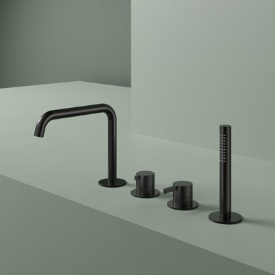 Hotbath Ace Mitigeur de bain - Combinaison sur gorge de baignoire - monotrou - inverseur 2 voies - douchette à main - bec - noir brossé PVD