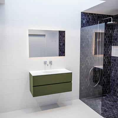 ENSEMBLE DE MEUBLE MONDIAZ VICA - 100cm - 2 tiroirs - lavabo Moon central - 0 trous de robinet - solid surface army