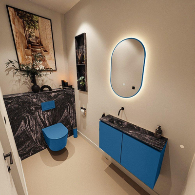 MONDIAZ TURE-DLUX Meuble de toilettes 80cm Jeans. EDEN vasque Lava position gauche. Sans trou de robinet.
