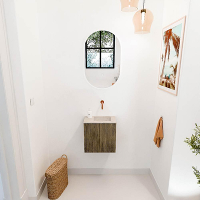 Mondiaz JOYA-DLUX 40cm toiletmeubel - kleur Dusk - Wastafel FAYE positie Rechts Zonder kraangat kleur Frappe.