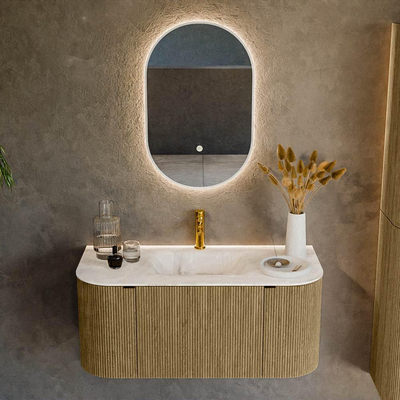Mondiaz KURVE-DLUX Badkamermeubelset - 100x46x40cm - 1 lade - 2 deuren - wastafel solid surface - midden - 1 kraangat - Dusk