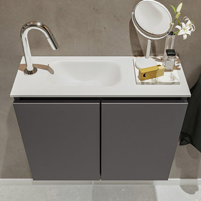 MONDIAZ TURE Kit lave-mains - 60x23x50cm - 1 trou de robinet - 2 portes - gris foncé mat - Lavabo à gauche - Acrylique Blanc