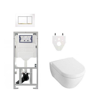 Villeroy Boch Subway 2.0 DirectFlush Toiletset - softclose - geberit reservoir - bedieningsplaat wit goud sigma30 - wit