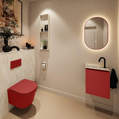 MONDIAZ TURE-DLUX Meuble toilette - 40cm - Fire - EDEN - vasque Ostra - position gauche - 1 trou de robinet