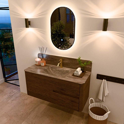 Mondiaz CIRO-DLUX Ensemble de meubles de salle de bains - 110x45x50cm - Plan-vasque Solid surface Oza - 1 vasque au centre - 1 trou de robinet - 2 tiroirs - Dusk