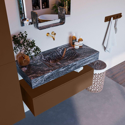 Mondiaz ALAN-DLUX Ensemble de meuble - 100cm - meuble Rust mat - 1 tiroir - Lavabo Cloud Lava suspendu - vasque Centre - 0 trous de robinet