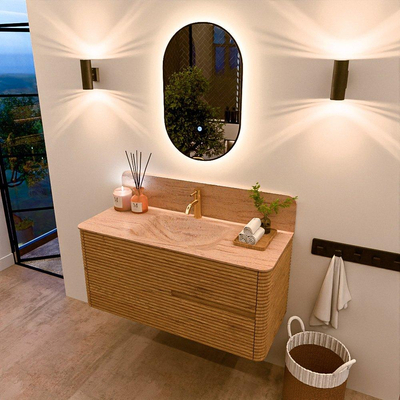 Mondiaz CIRO-DLUX Badkamermeubelset - 110x45x50cm - Solid surface wastafel Saba - 1 wasbak Midden - 1 kraangat - 2 lades - Oak