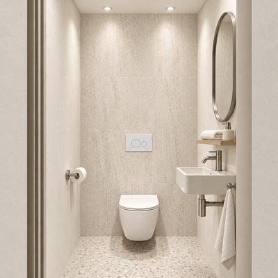 Adema Salina 2.0 Ensemble WC - 48.5x36x32cm - cuvette profonde - sans rebord de rinçage - réservoir encastré QeramiQ - softclose - déclipsable - abattant de WC - plaque de commande en pierre naturelle marbre blanc - boutons ronds - blanc