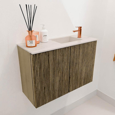 Mondiaz JOYA-DLUX 60cm toiletmeubel - kleur Dusk - Wastafel FAYE positie Rechts 1 kraangat kleur Meli.