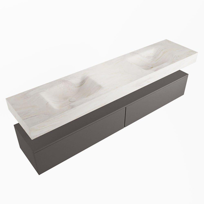 Mondiaz ALAN-DLUX Ensemble de meuble - 200cm - meuble Dark grey mat - 2 tiroirs - Lavabo Cloud Ostra suspendu - vasque gauche et droite - 0 trous de robinet
