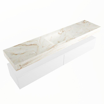 Mondiaz ALAN-DLUX Ensemble de meuble - 200cm - meuble Talc mat - 2 tiroirs - Lavabo Cloud Frappe suspendu - vasque Centre - 0 trous de robinet