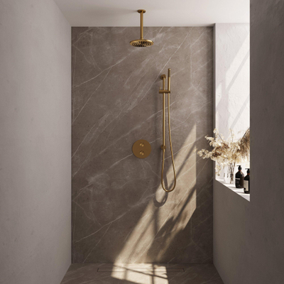 BRAUER Gold Edition thermostatische Inbouw Regendouche - 3-weg - rond - set 89 - 20cm hoofddouche - plafondarm - staaf handdouche - doucheslang - geïntegreerde glijstang - goud geborsteld PVD