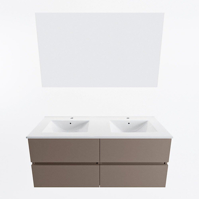 Mondiaz VICA ensemble de meuble de salle de bain - 120cm - meuble sous-vasque fumée - 4 tiroirs - lavabo denia double - 2 trous de robinet - couleur Blanc Brillant - miroir LED - version XL 60cm de haut