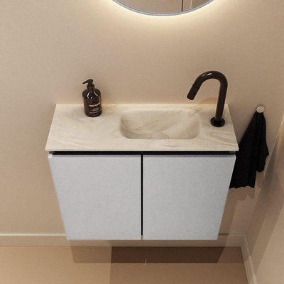 MONDIAZ TURE-DLUX Meuble toilette - 60cm - Plata - EDEN - vasque Ostra - position droite - 1 trou de robinet