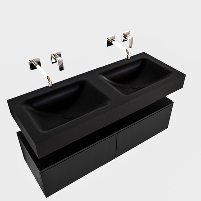 MONDIAZ ALAN 120cm - meuble bas - 2 tiroirs - lavabo suspendu - 2 bassins - 0 trous de robinet - urban