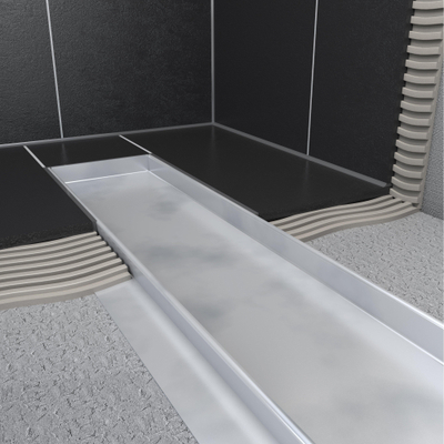 Easy Drain Multi élément encastré inox sans grille avec bride inox garde d'eau 30/35/50mm 100cm profondeur d'encastrement à partir de 79mm avec sortie latérale