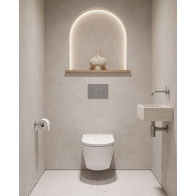 QeramiQ Dely Toiletset - 36.3x51.7cm - Geberit UP720 inbouwreservoir - rimless - diepspoel - 35mm zitting - softclose - bedieningsplaat licht grijs - rechthoekige knoppen - glans wit