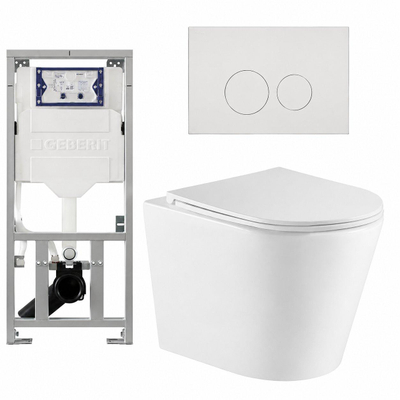 QeramiQ Dely Ensemble WC - 36.3x51.7cm - cuvette profonde - sans bride - réservoir encastré Geberit UP320 - avec cadre Burda - abattant WC softclose - plaque de commande blanche mate - boutons ronds - blanc mat